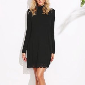 Cowl Neck Lace Trim Shift Dress